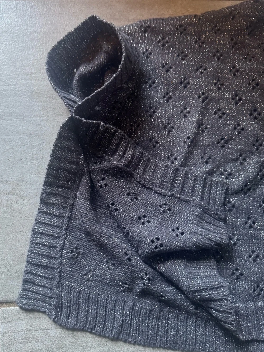 DKNY Charcoal Eyelet Knit Short-Sleeve Poncho Cape Sweater